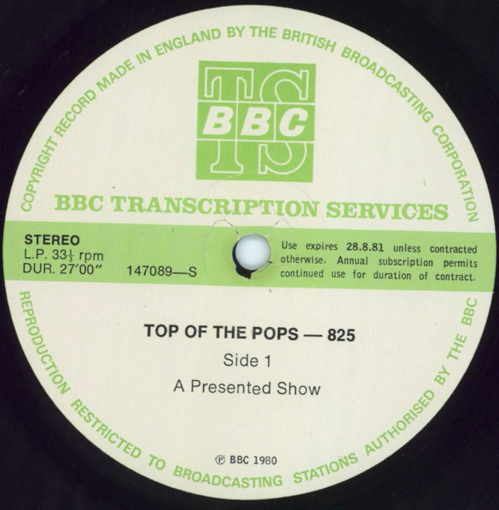 Various-Pop Top Of The Pops 825 UK Promo vinyl LP album (LP record) 147089/90-S