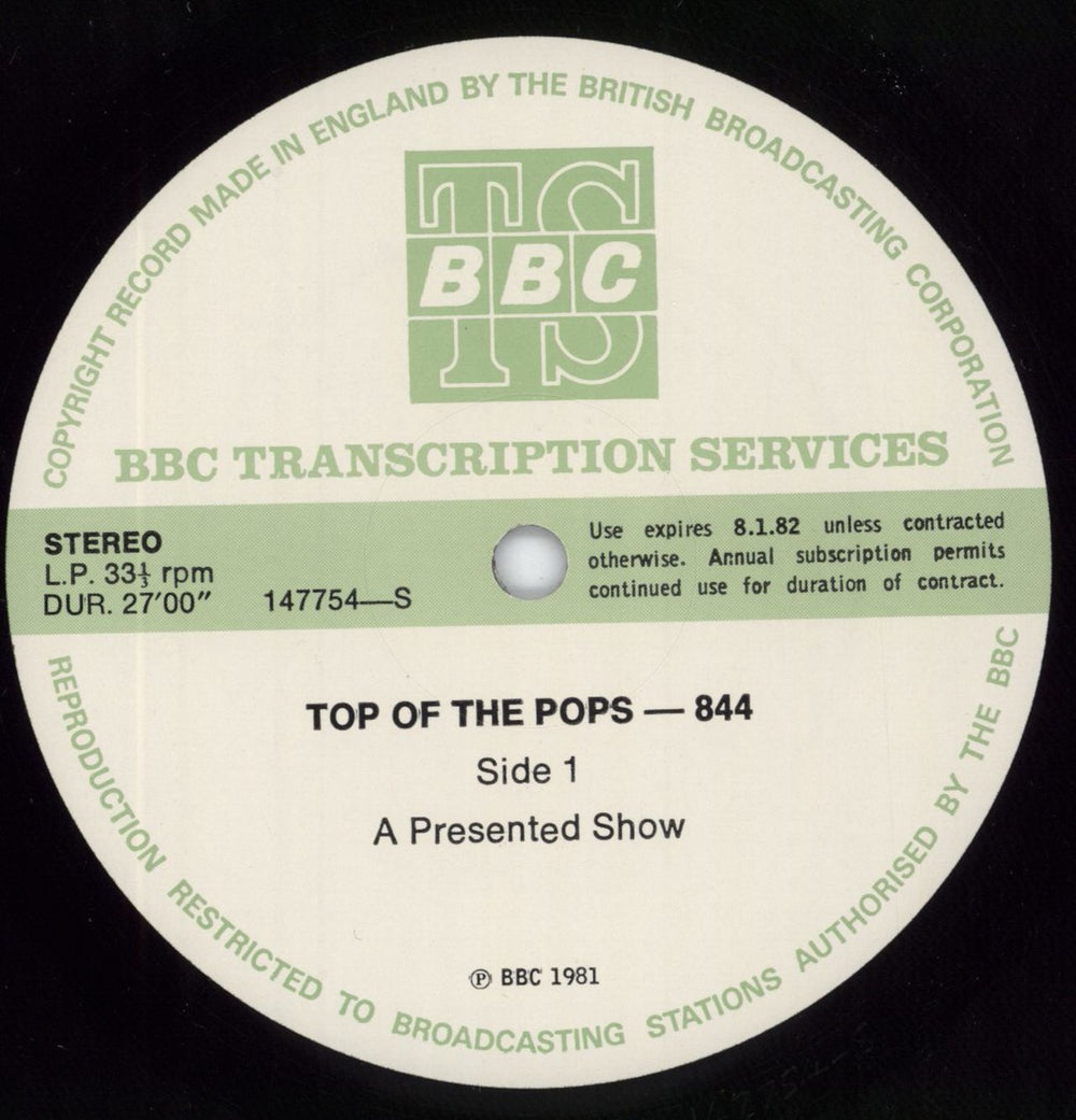 Various-Pop Top Of The Pops 844 UK Promo vinyl LP album (LP record) 147754/55-S