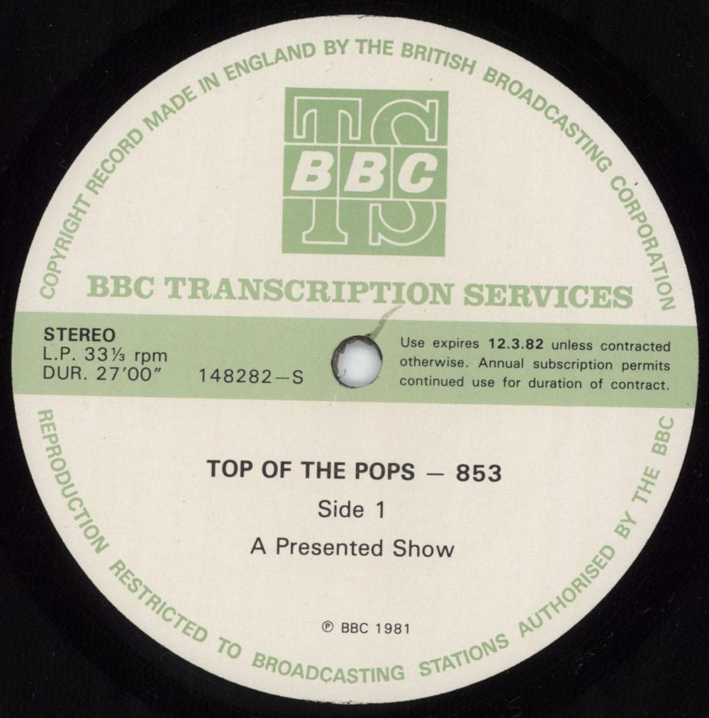 Various-Pop Top Of The Pops 853 UK Promo vinyl LP album (LP record) 148282/83-S