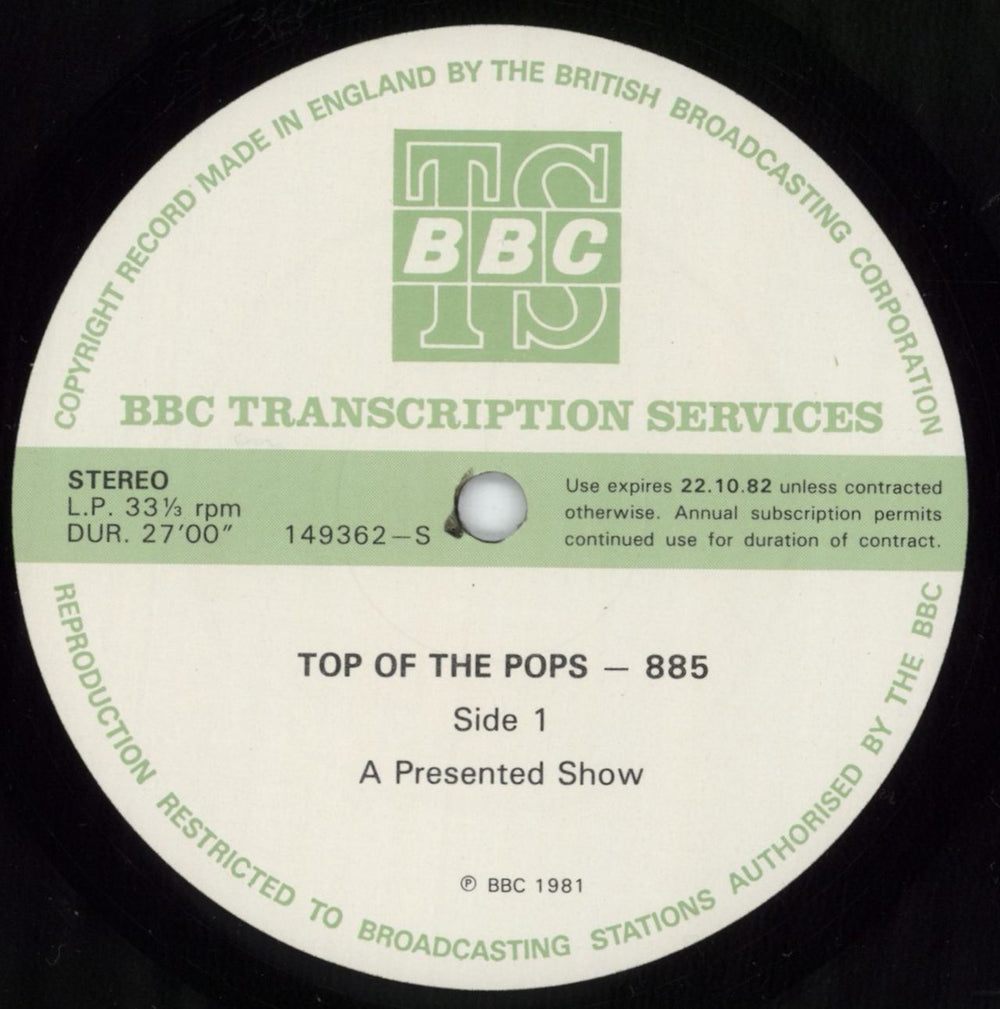 Various-Pop Top Of The Pops 885 UK Promo vinyl LP album (LP record) 149362/63-S