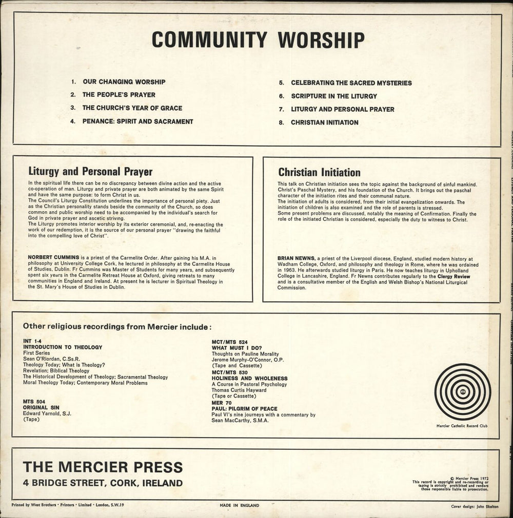 Various-Religious Liturgy And Personal Prayer / Christian Initiation Irish vinyl LP album (LP record)