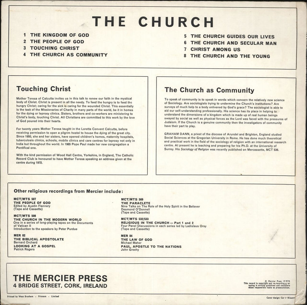 Various-Religious Touching Christ / The Church As Community Irish vinyl LP album (LP record)