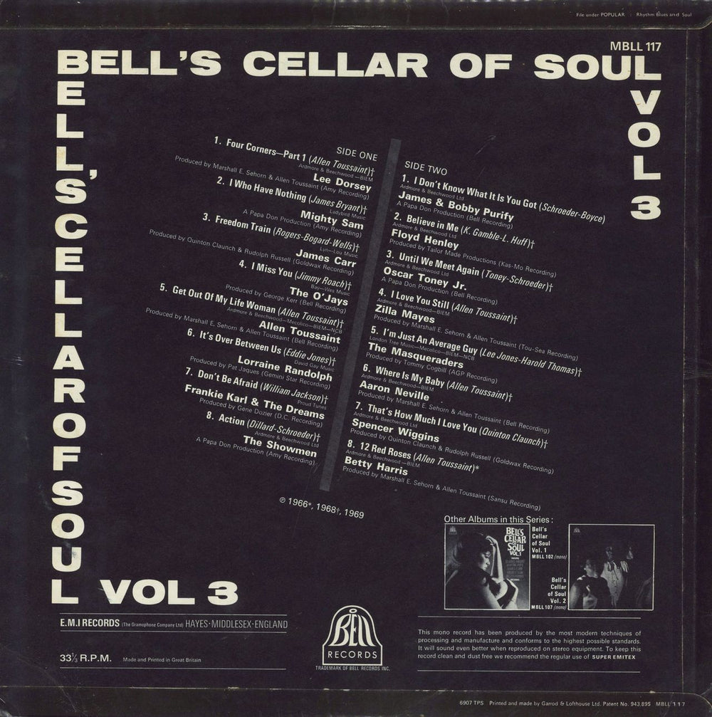 Various-Soul & Funk Bell's Cellar Of Soul Vol. 3 UK vinyl LP album (LP record)