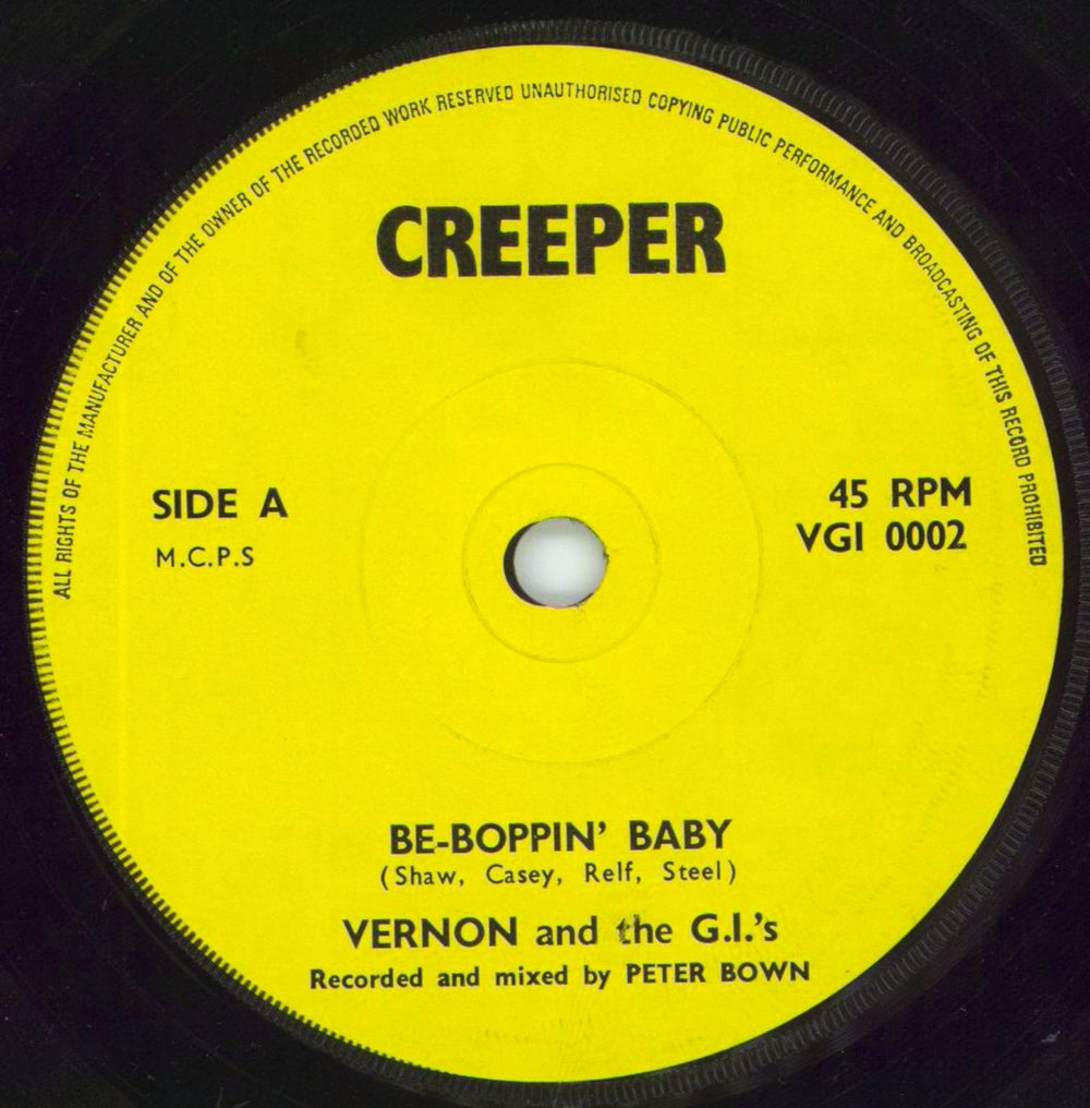 Vernon And The G.I's Be-Boppin' Baby UK 7" vinyl single (7 inch record / 45) VGI0002