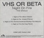 Vhs Or Beta (Band) Night On Fire The Single US Promo CD-R acetate CDR ACETATE