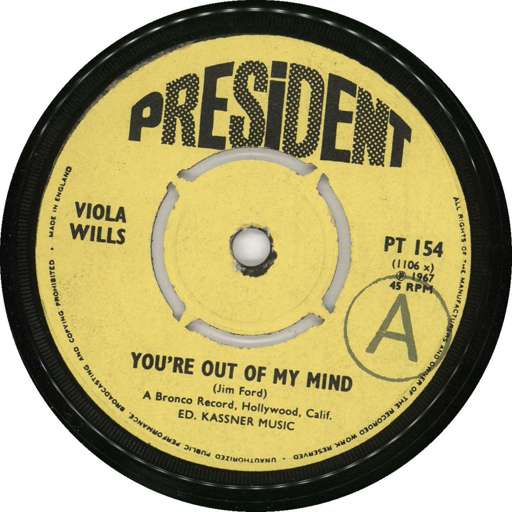 Viola Wills You're Out Of My Mind UK 7" vinyl single (7 inch record / 45) PT154