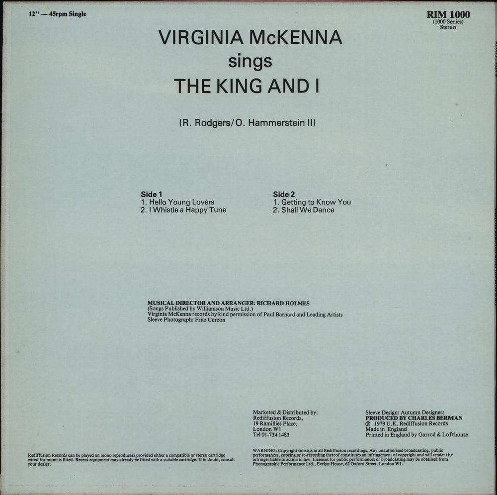 Virginia McKenna Virginia McKenna Sings The King And I UK 12" vinyl single (12 inch record / Maxi-single)