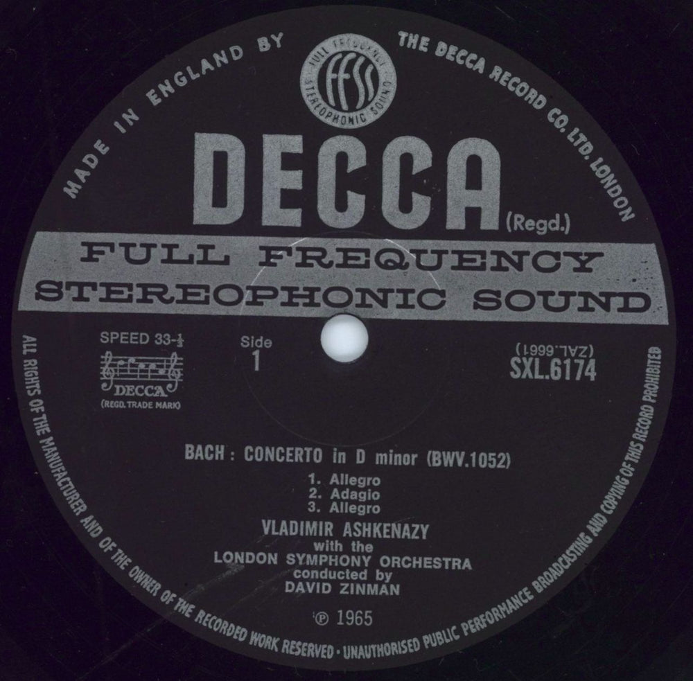 Vladimir Ashkenazy Bach: Concerto in D Minor / Chopin: Piano Concerto No. 2 in F Minor UK vinyl LP album (LP record) VL2LPBA530442