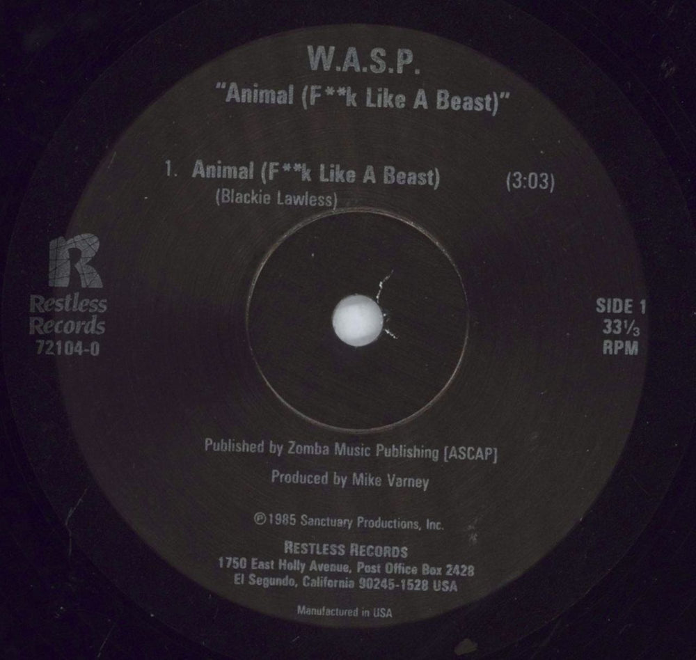 WASP Animal F**k Like A Beast US 12" vinyl single (12 inch record / Maxi-single) WAS12AN828222