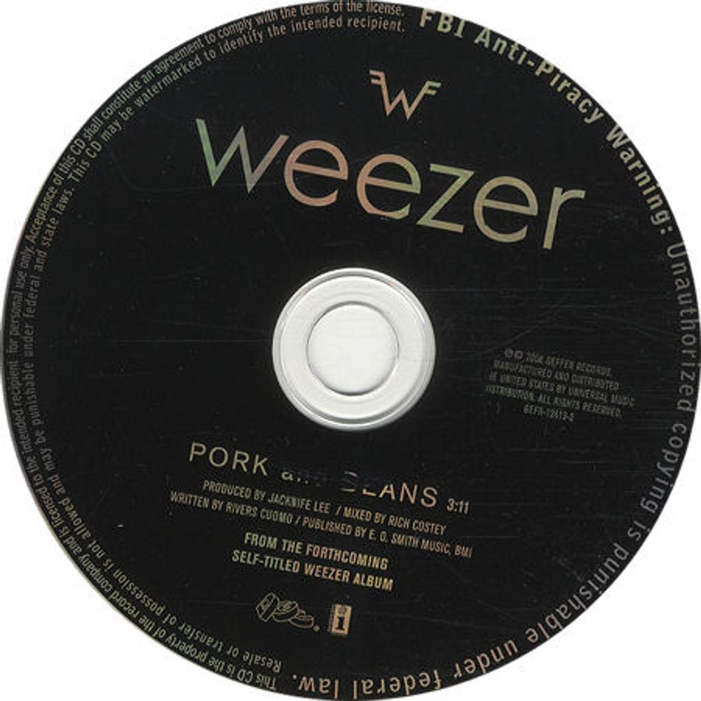 Weezer Pork And Beans US Promo CD single (CD5 / 5") GEFR-12413-2