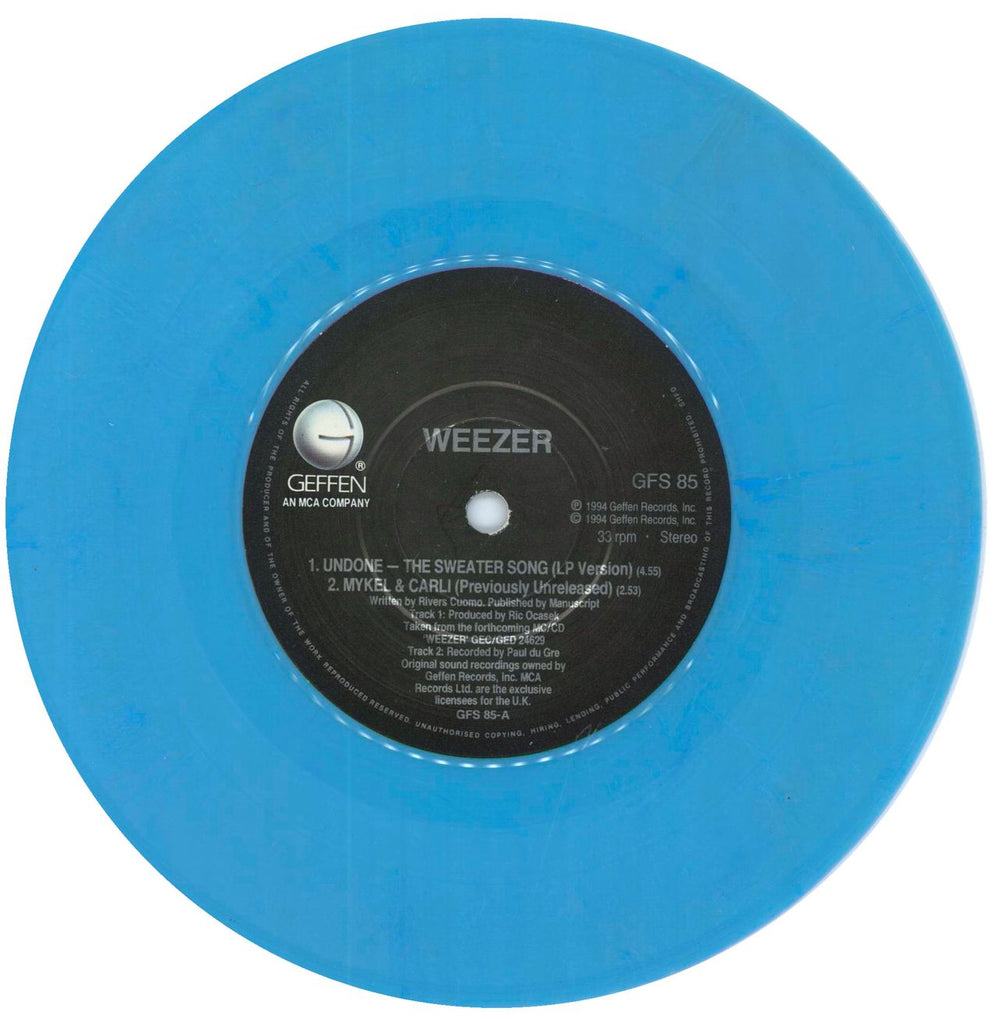 Weezer Undone - The Sweater Song - Blue Vinyl - EX UK 7" vinyl single (7 inch record / 45) WEE07UN815947