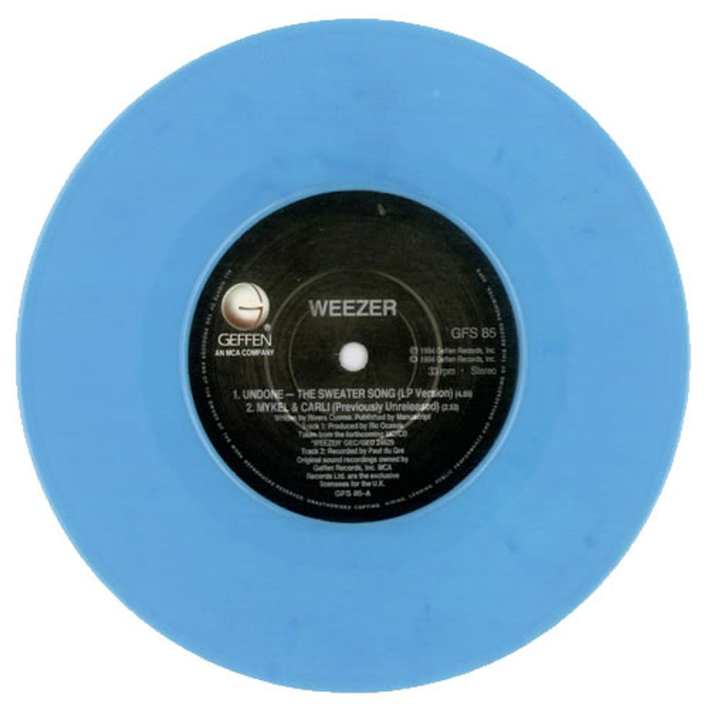 Weezer Undone - The Sweater Song - Blue Vinyl UK 7" vinyl single (7 inch record / 45) WEE07UN41818