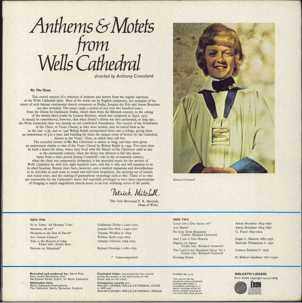 Wells Cathedral Choir Anthems & Motets From Wells Cathedral UK vinyl LP album (LP record)