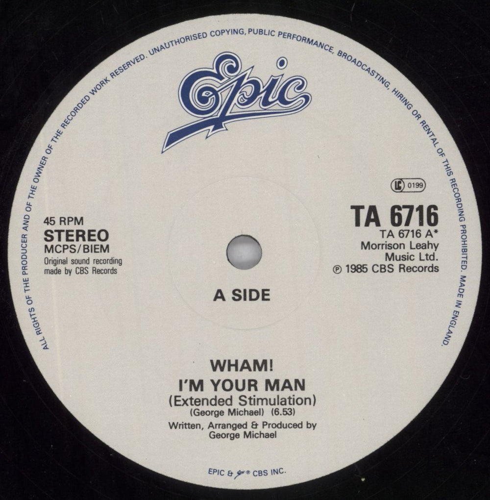 Wham I'm Your Man - VG UK 12" vinyl single (12 inch record / Maxi-single) WHA12IM820819