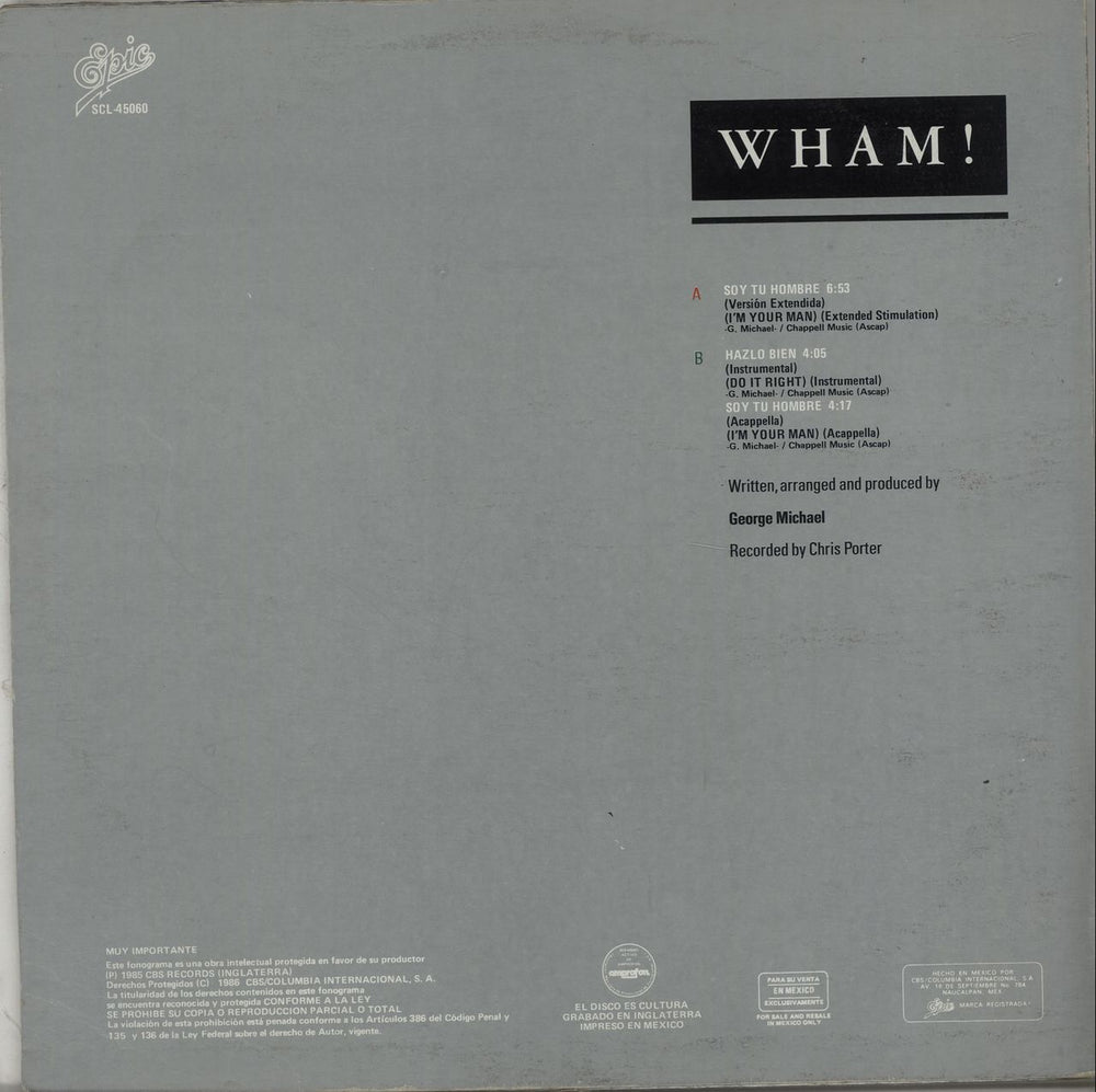 Wham Soy Tu Hombre - Red Vinyl Mexican 12" vinyl single (12 inch record / Maxi-single) WHA12SO103749