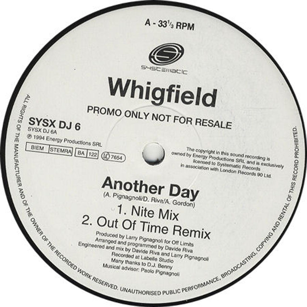 Whigfield Another Day UK Promo 12" vinyl single (12 inch record / Maxi-single) SYSXDJ6