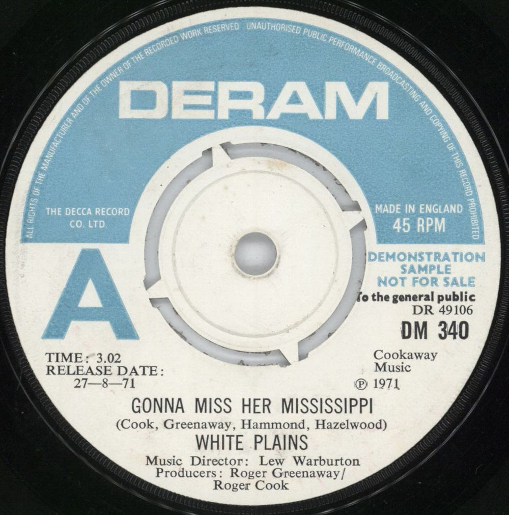 White Plains Gonna Miss Her Mississippi - A Label UK 7" vinyl single (7 inch record / 45) DM340