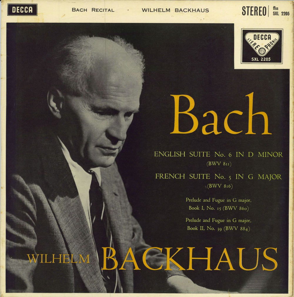 Wilhelm Backhaus Bach Recital UK vinyl LP album (LP record) SXL2205