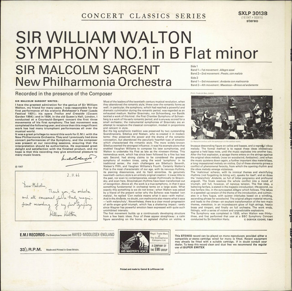 William Walton Walton: Symphony No.1 UK vinyl LP album (LP record)