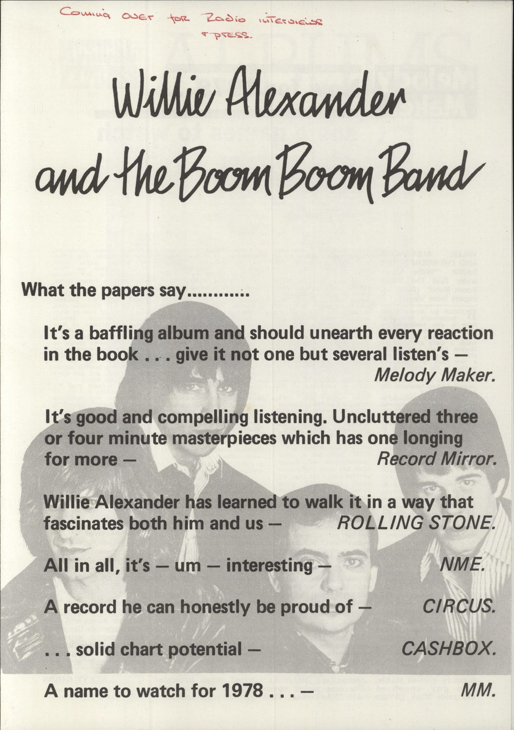 Willie Alexander Willie Alexander And The Boom Boom Band - Test Pressing UK vinyl LP album (LP record)