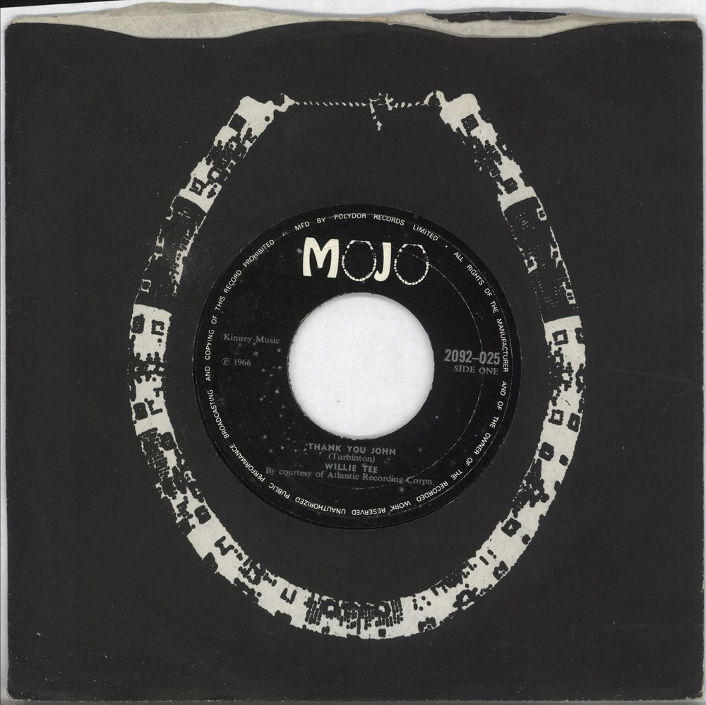 Willie Tee Thank You John - 2nd - Wide UK 7" vinyl single (7 inch record / 45) 2092-025