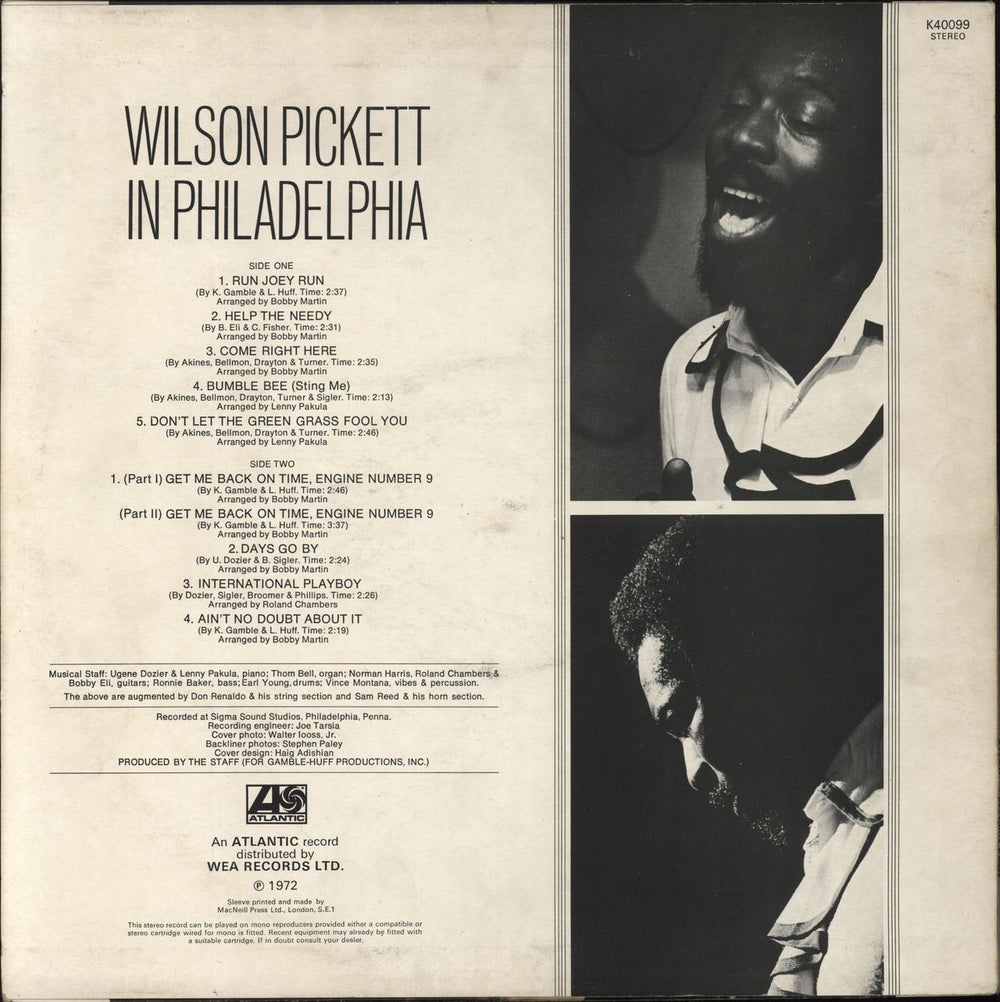 Wilson Pickett In Philadelphia UK vinyl LP album (LP record)