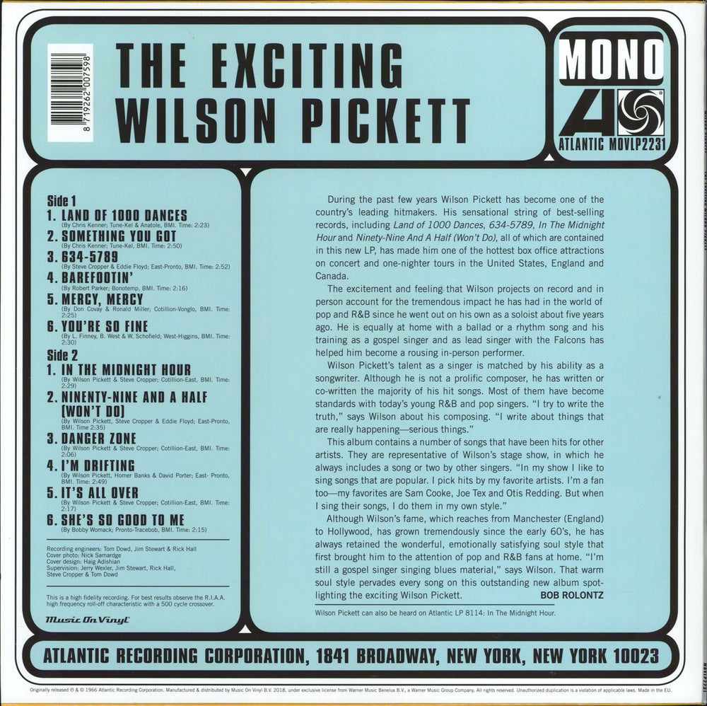 Wilson Pickett The Exciting Wilson Pickett - 180gram Vinyl UK vinyl LP album (LP record) 8719262007598