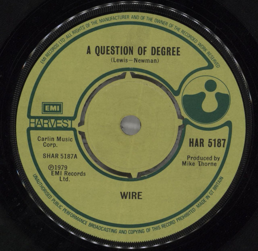 Wire A Question Of Degree + P/S - EX UK 7" vinyl single (7 inch record / 45) WIR07AQ821448