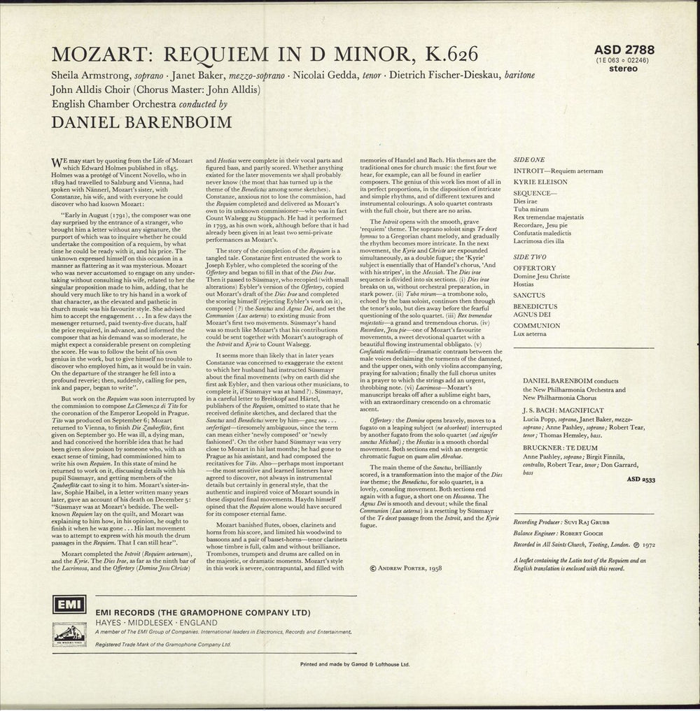 Wolfgang Amadeus Mozart Requiem UK vinyl LP album (LP record)