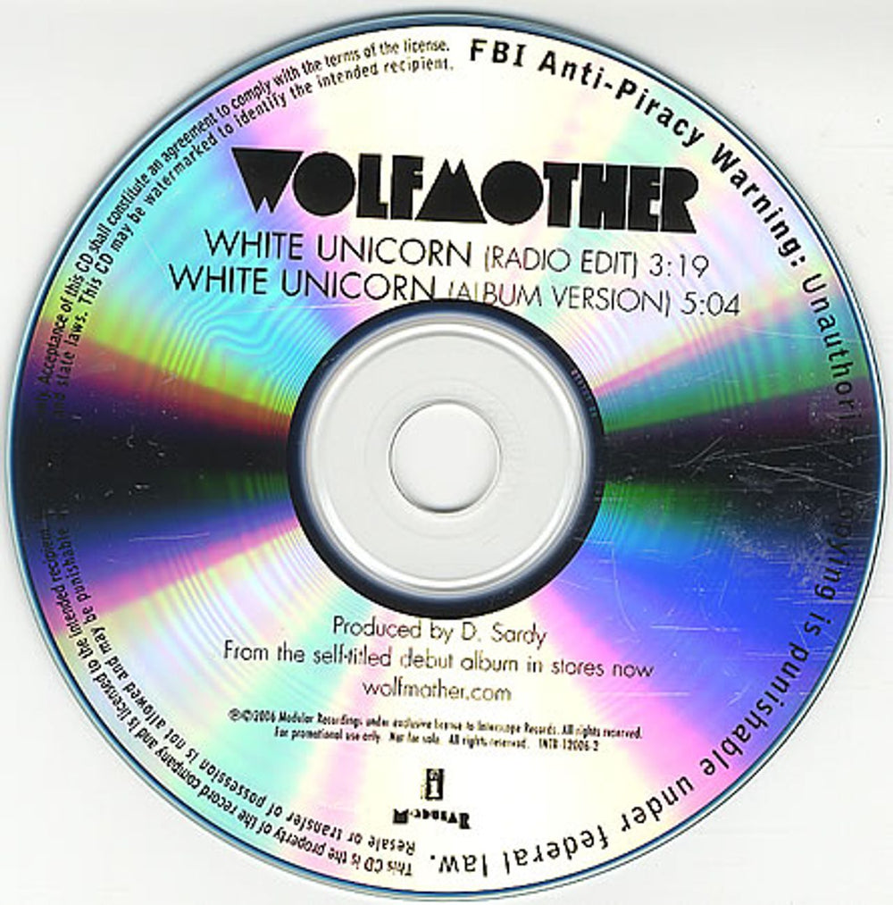 Wolfmother White Unicorn US Promo CD-R acetate CD-R ACETATE