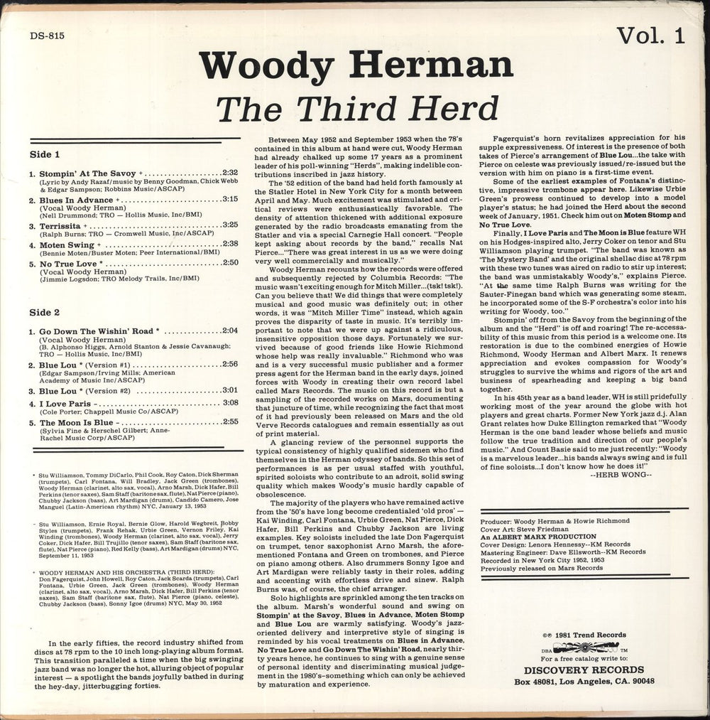 Woody Herman The Third Herd US vinyl LP album (LP record)