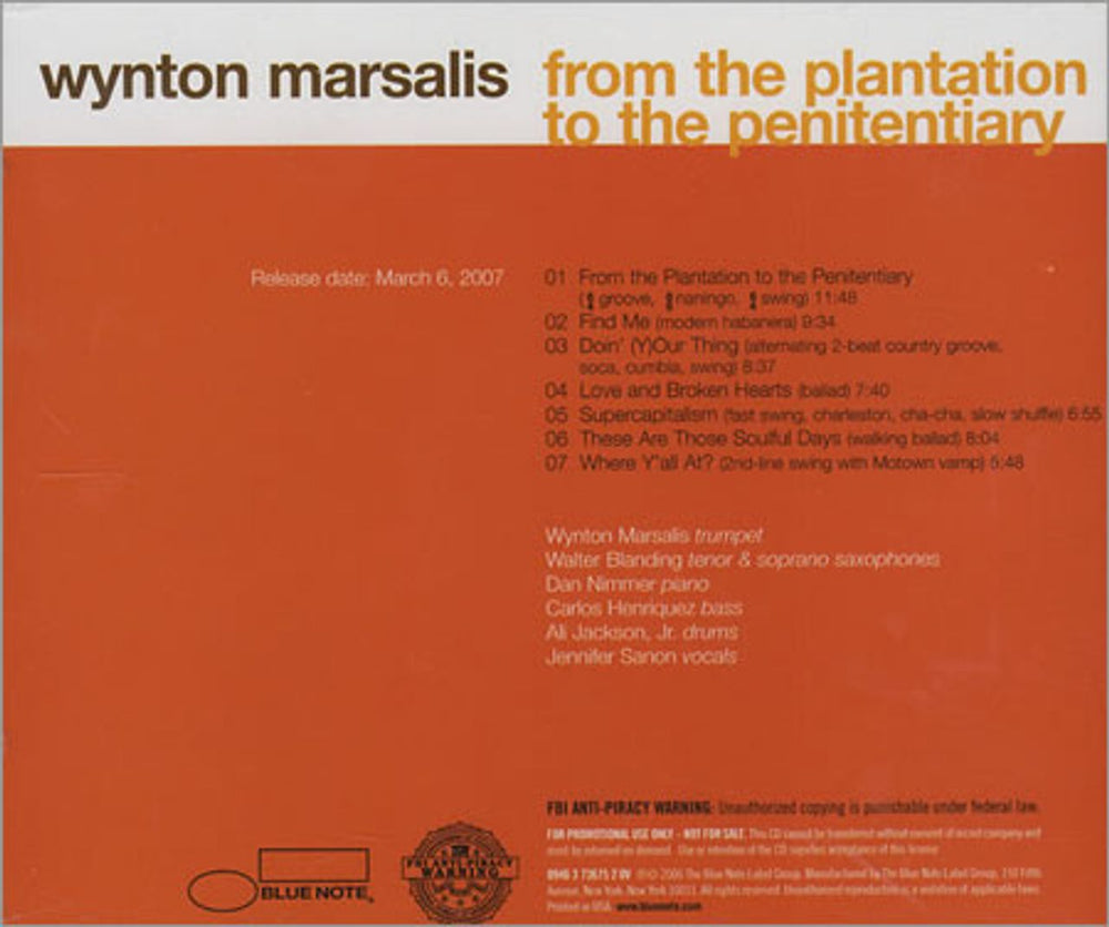 Wynton Marsalis From The Plantation To The Penitentiary US Promo 2 CD album set (Double CD) WM22CFR393760