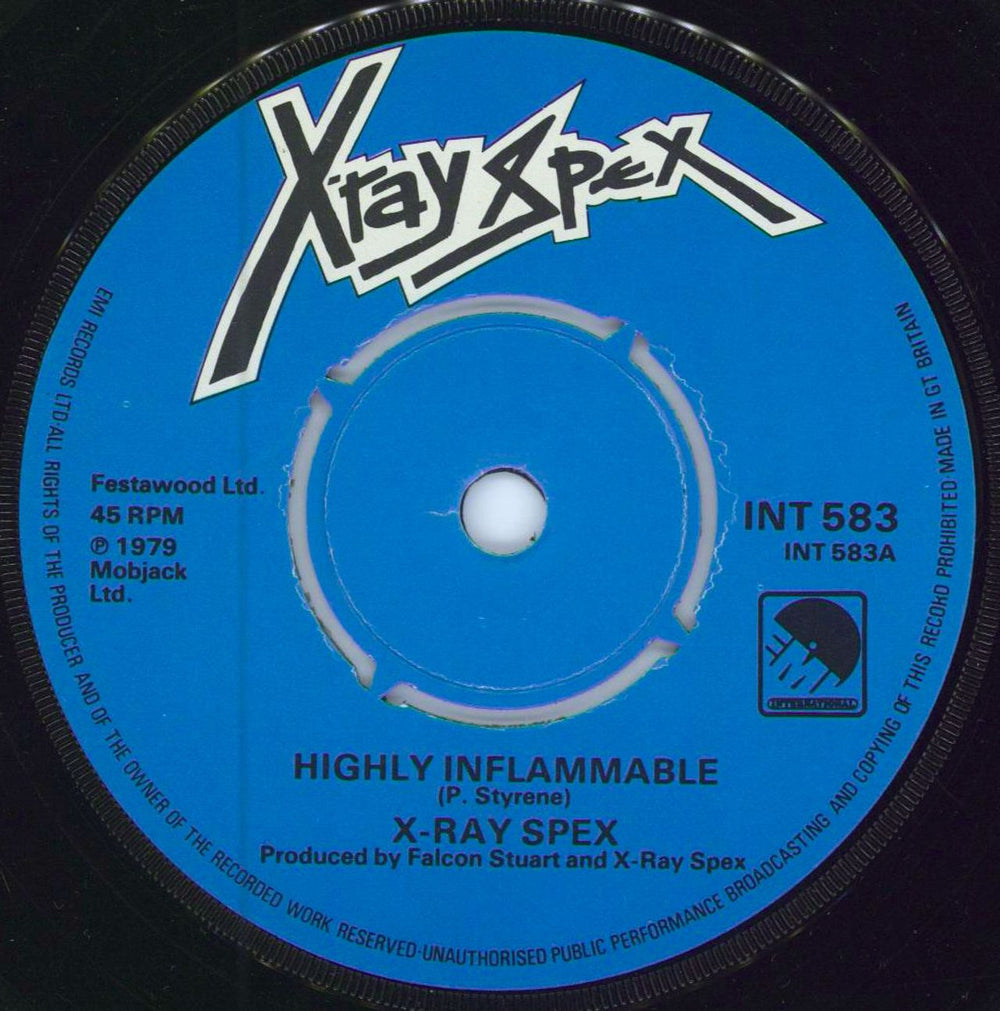 X-Ray Spex Highly Inflammable + Sleeve UK 7" vinyl single (7 inch record / 45) X-R07HI106126