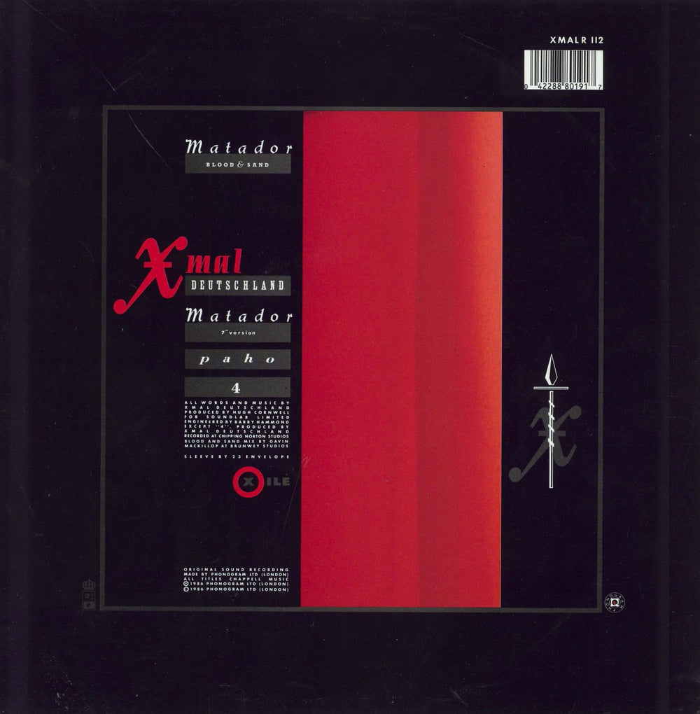 Xmal Deutschland Matador [Blood & Sand] UK 12" vinyl single (12 inch record / Maxi-single) 042288801917