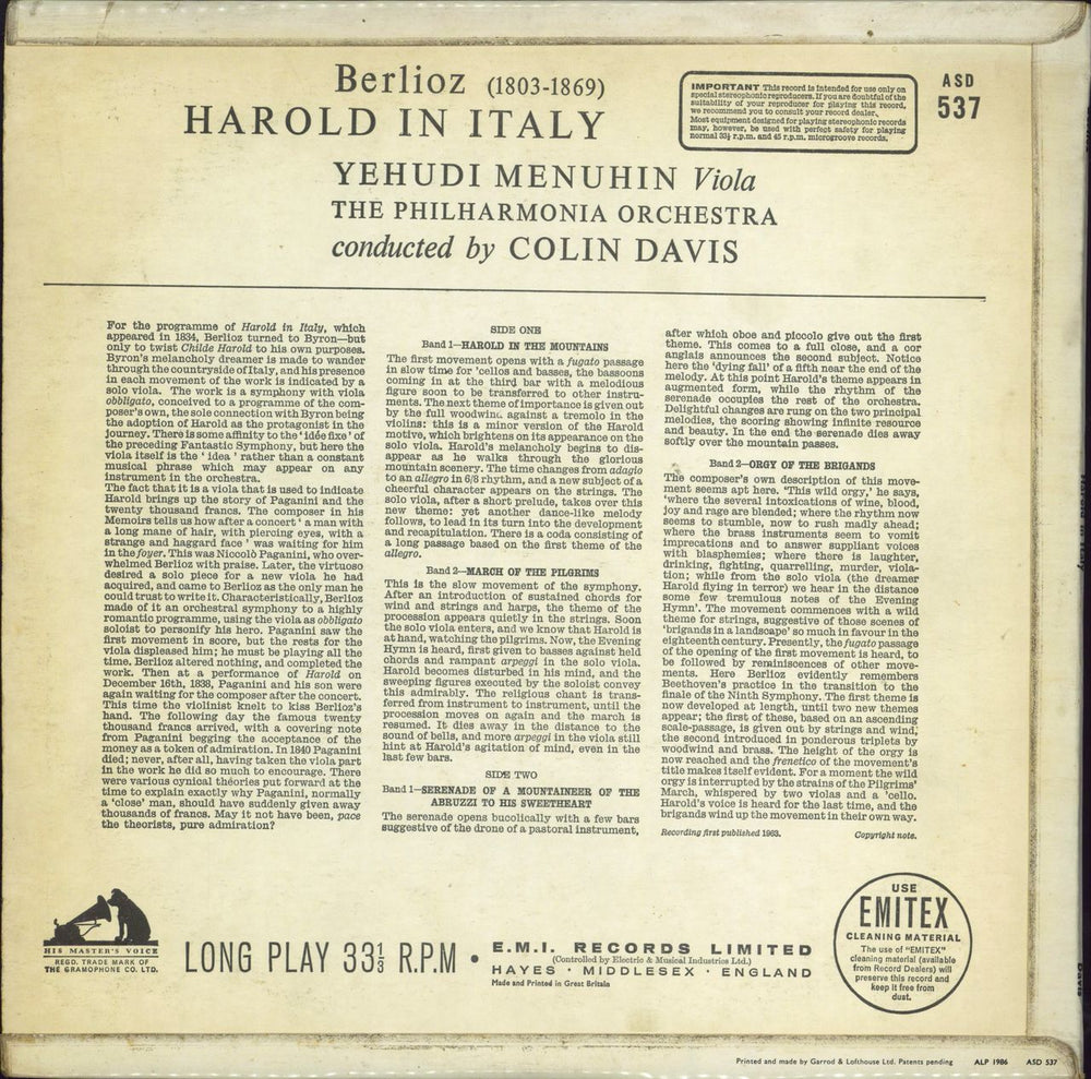 Yehudi Menuhin Berlioz: Harold In Italy - 1st UK vinyl LP album (LP record)