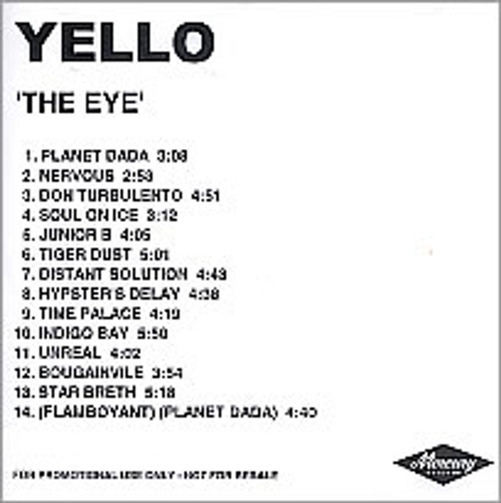 Yello The Eye UK Promo CD-R acetate CD-R ACETATE