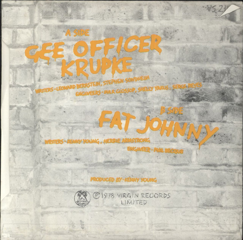 Yellow Dog Gee Officer Krupke UK 7" vinyl single (7 inch record / 45)