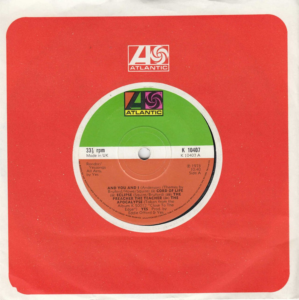 Yes And You And I - Solid UK 7" vinyl single (7 inch record / 45) K10407