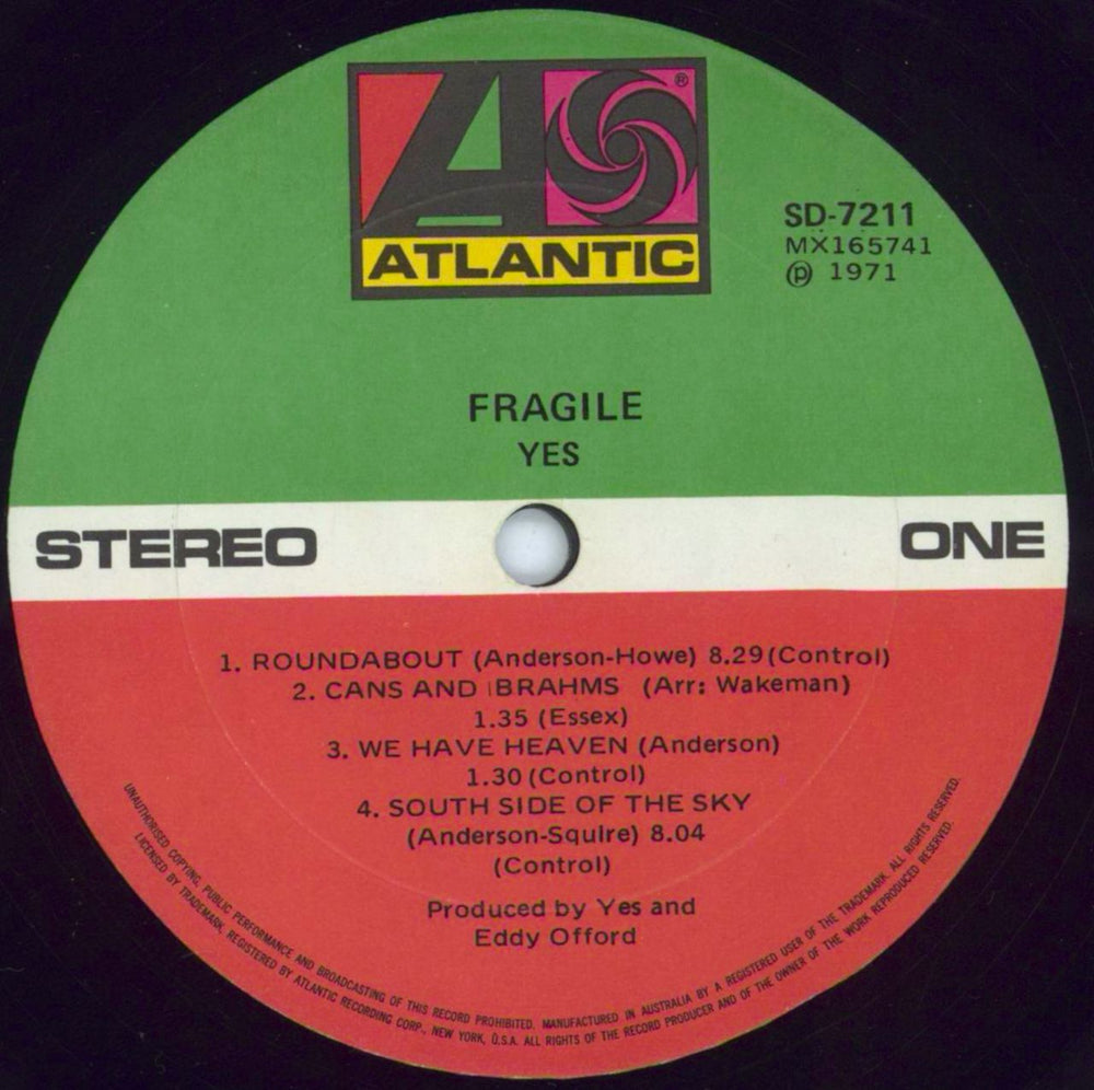 Yes Fragile - EX Australian vinyl LP album (LP record) YESLPFR808504