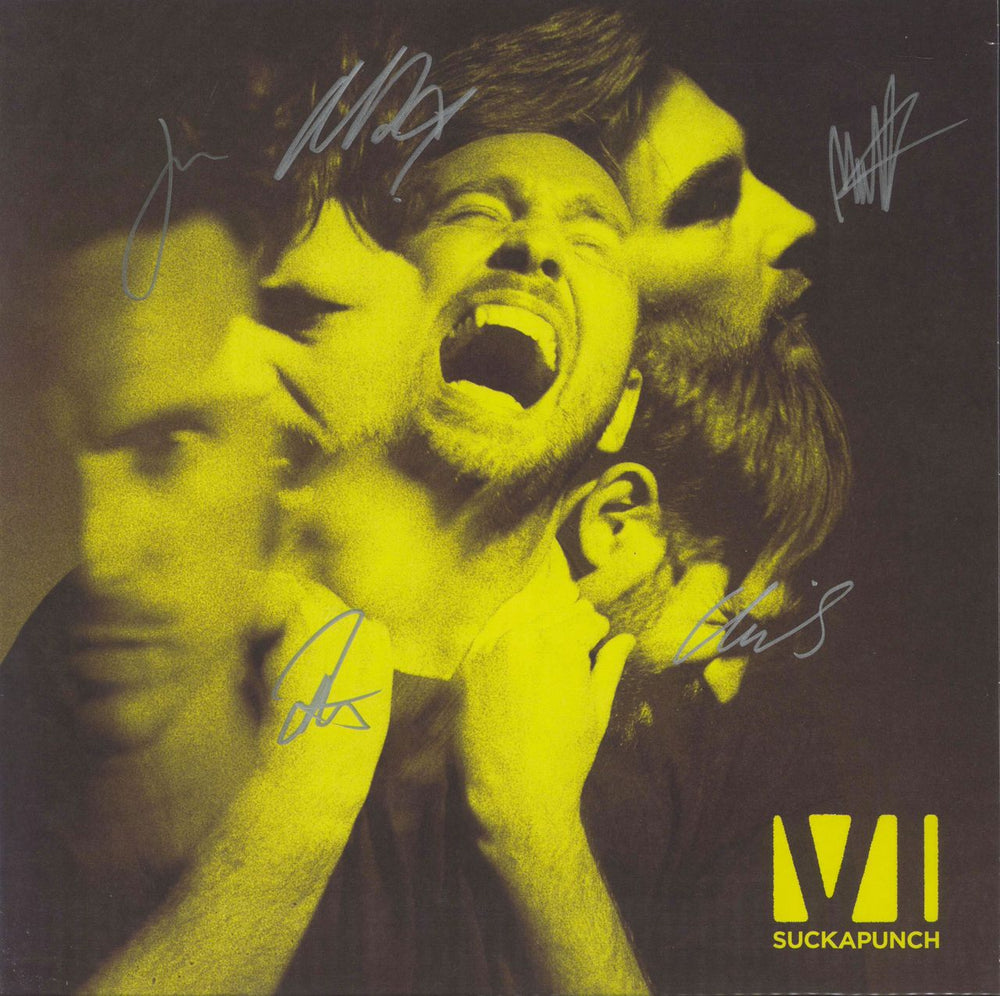 You Me At Six Suckapunch - Yellow / Black Splattered + Autographed Sleeve UK vinyl LP album (LP record) YMAS002LPD