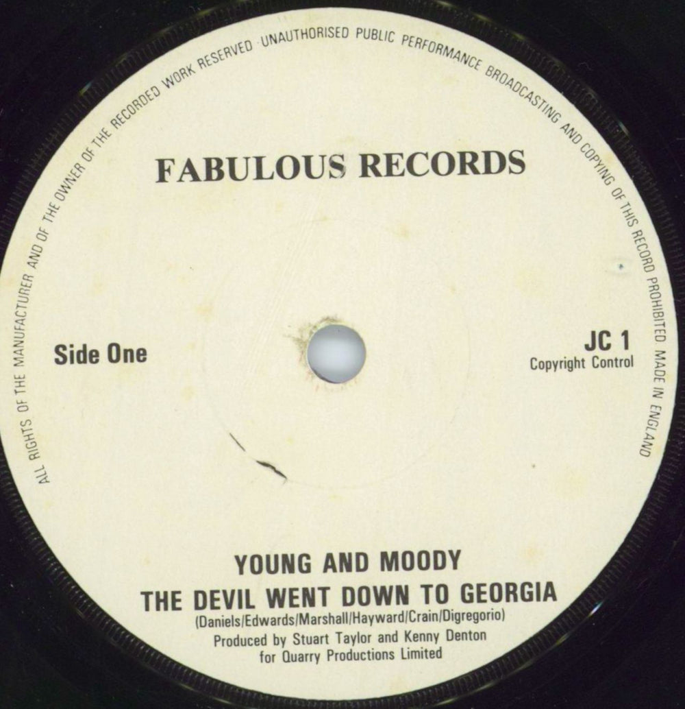 Young & Moody The Devil Went Down To Georgia UK Promo 7" vinyl single (7 inch record / 45) JC1