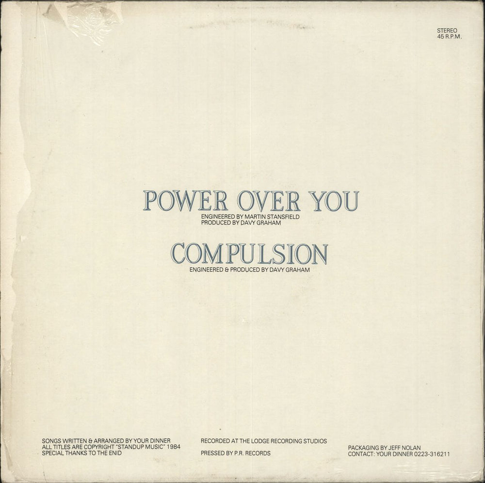 Your Dinner Power Over You UK 12" vinyl single (12 inch record / Maxi-single)