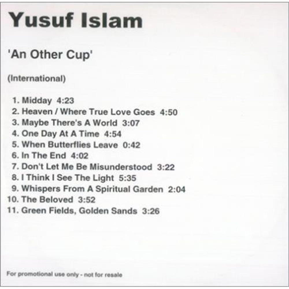 Yusuf Islam An Other Cup UK Promo CD-R acetate CD-R ACETATE