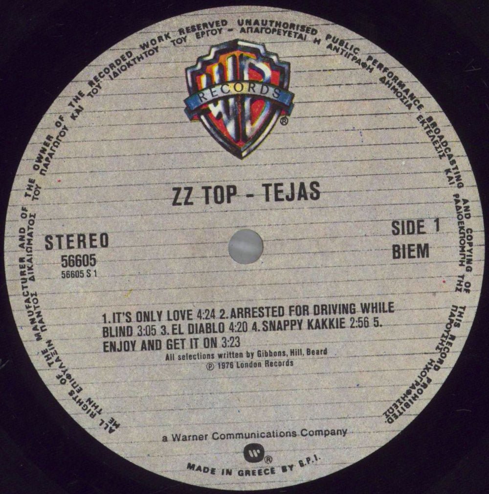 ZZ Top Tejas - VG Greek vinyl LP album (LP record) ZZTLPTE824765